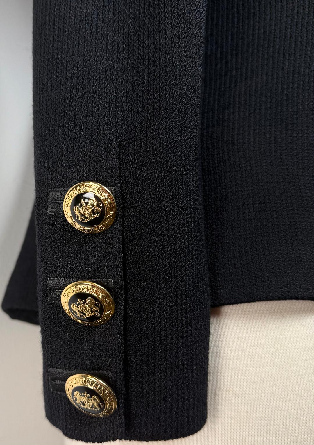 Iconic St.John knit black jacket black gold logo buttons