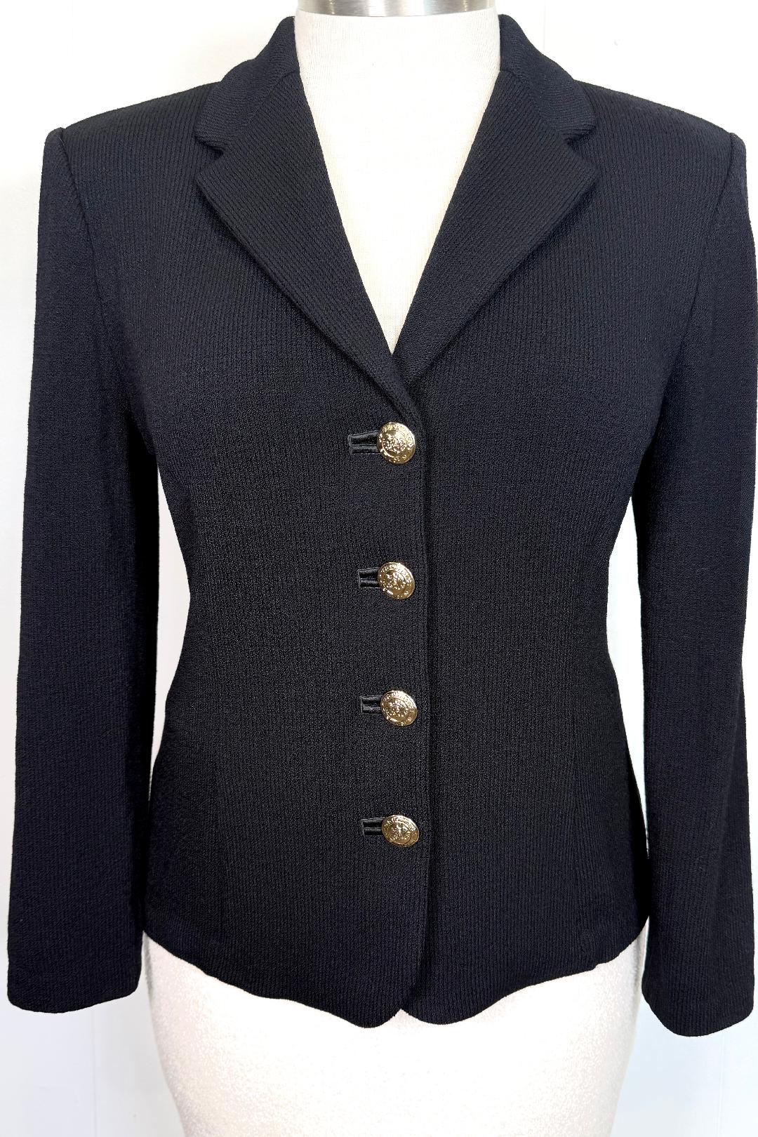 Iconic St.John knit black jacket gold logo buttons - Size 6 and 12