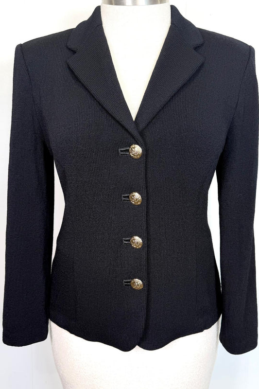 Iconic St.John knit black jacket gold logo buttons - Size 6 and 12