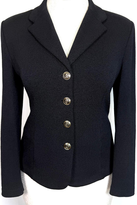 Iconic St.John knit black jacket crest buttons