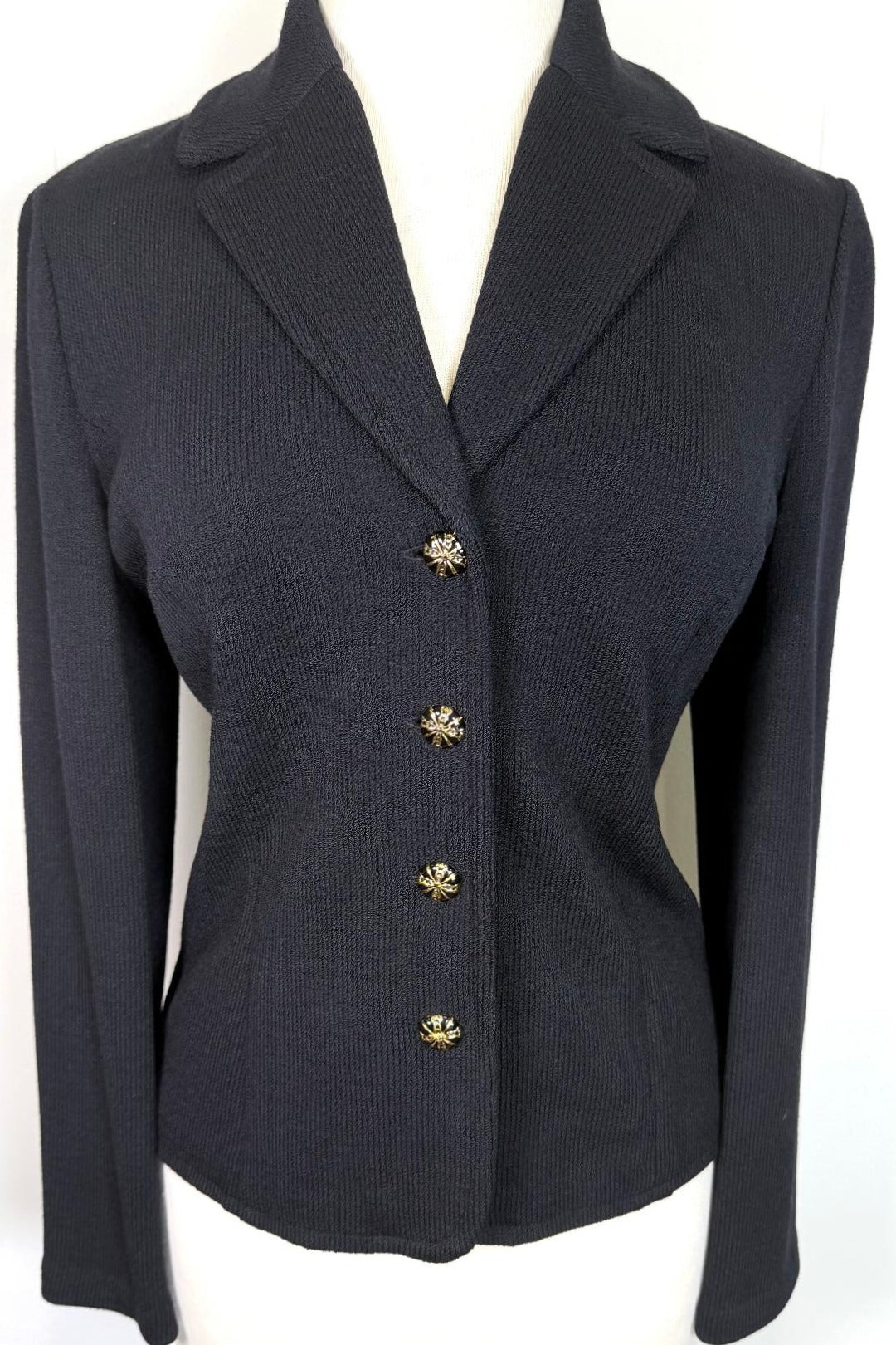 Basic St.John knit black jacket logo buttons size