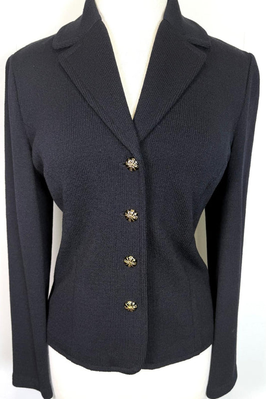 Basic St.John knit black jacket logo buttons size