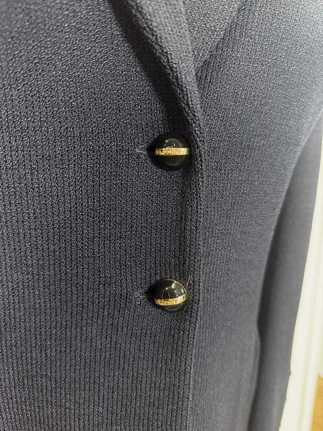 St. John Black Santana Knit Long Jacket – Logo Buttons – Multiple Sizes