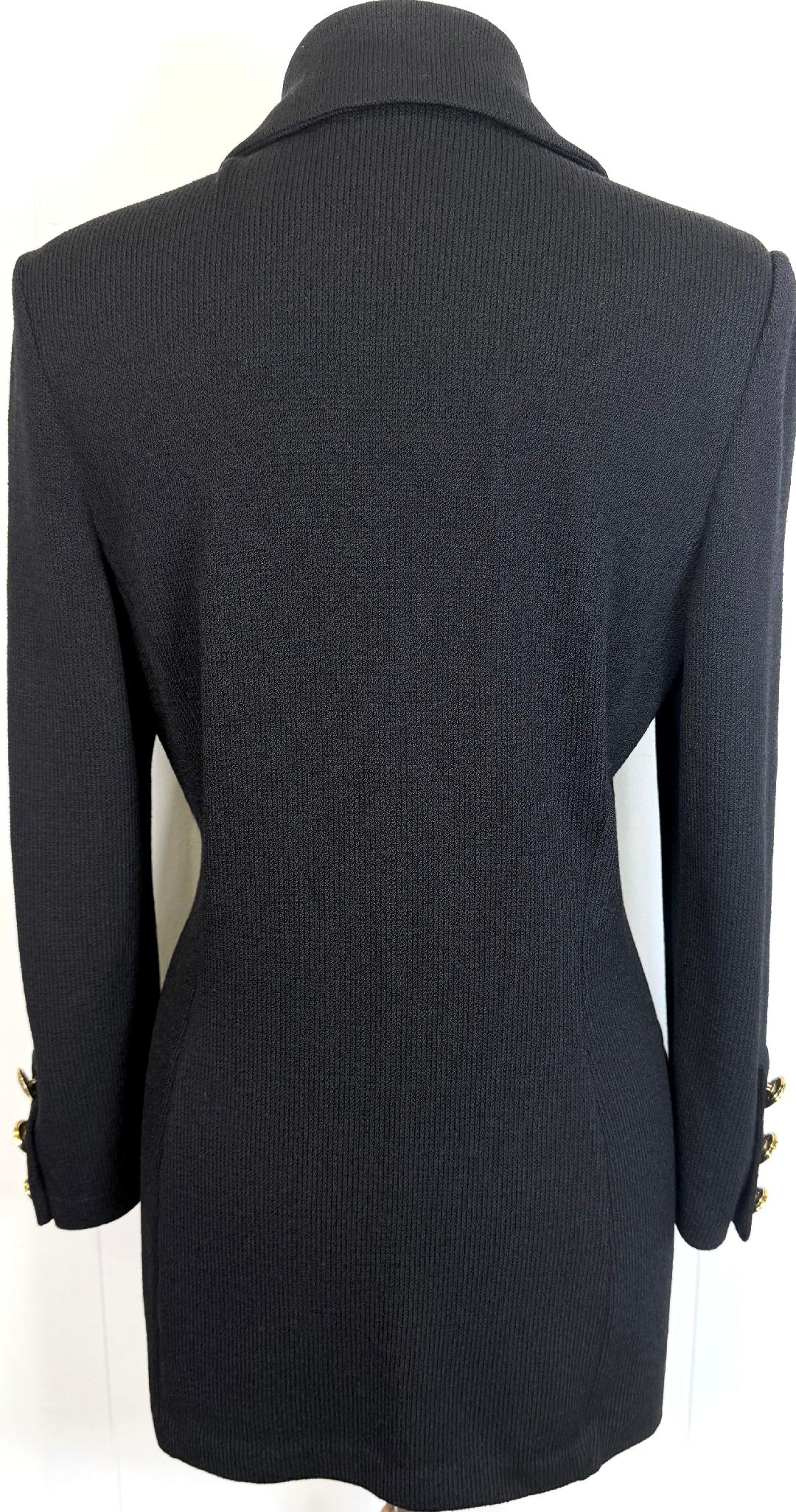 St. John Black Santana Knit Long Jacket – Logo Buttons – Size 4 and 10