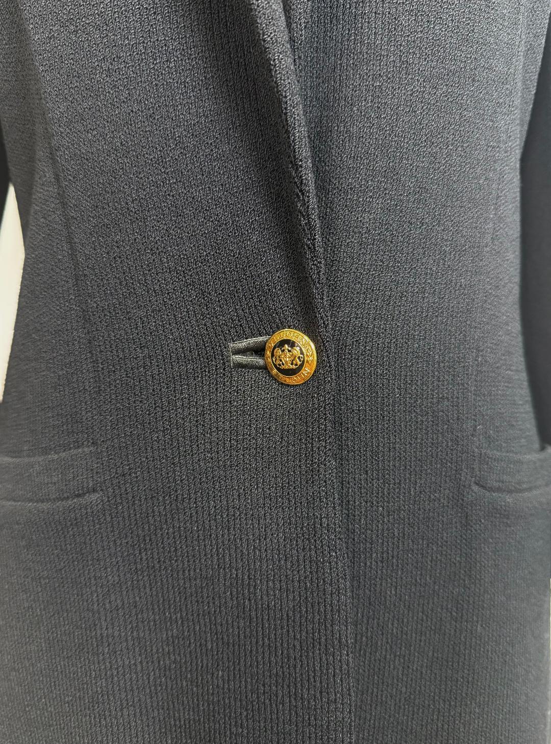 St. John Black Santana Knit Long Jacket – Logo Buttons – Size 4 and 10
