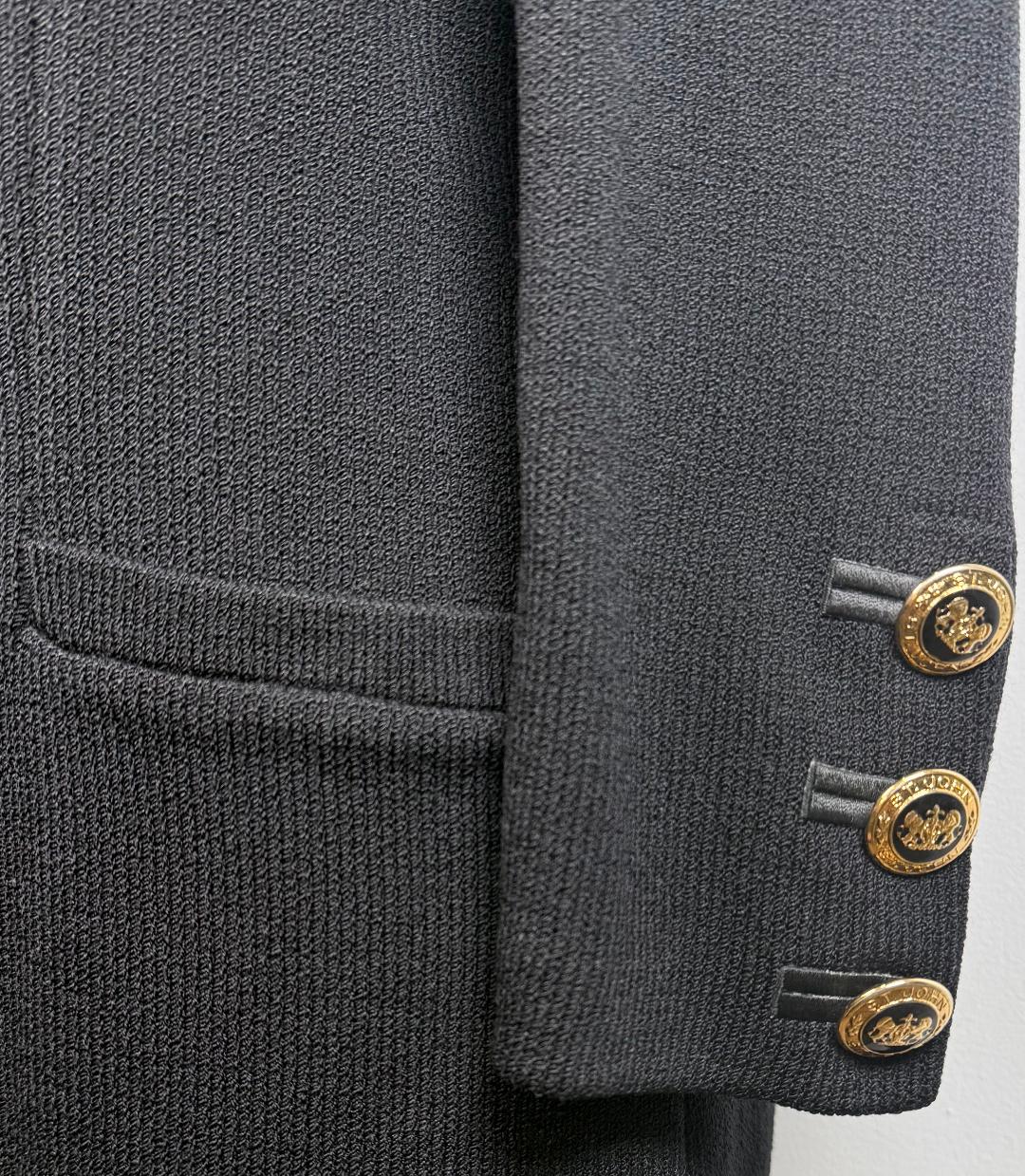 St. John Black Santana Knit Long Jacket – Logo Buttons – Size 4 and 10