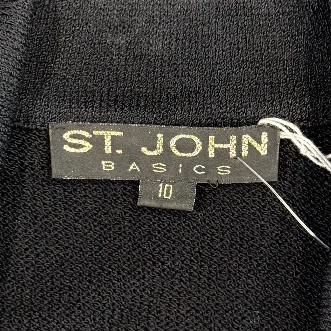 St. John Black Santana Knit Long Jacket – Logo Buttons – Size 4 and 10
