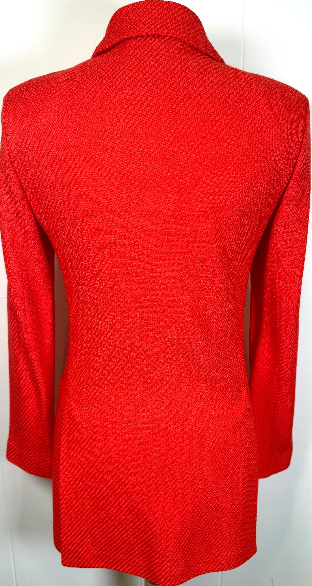 St. John Orange Textured Knit Long Jacket – Single-Button Fitted Style - Size 2