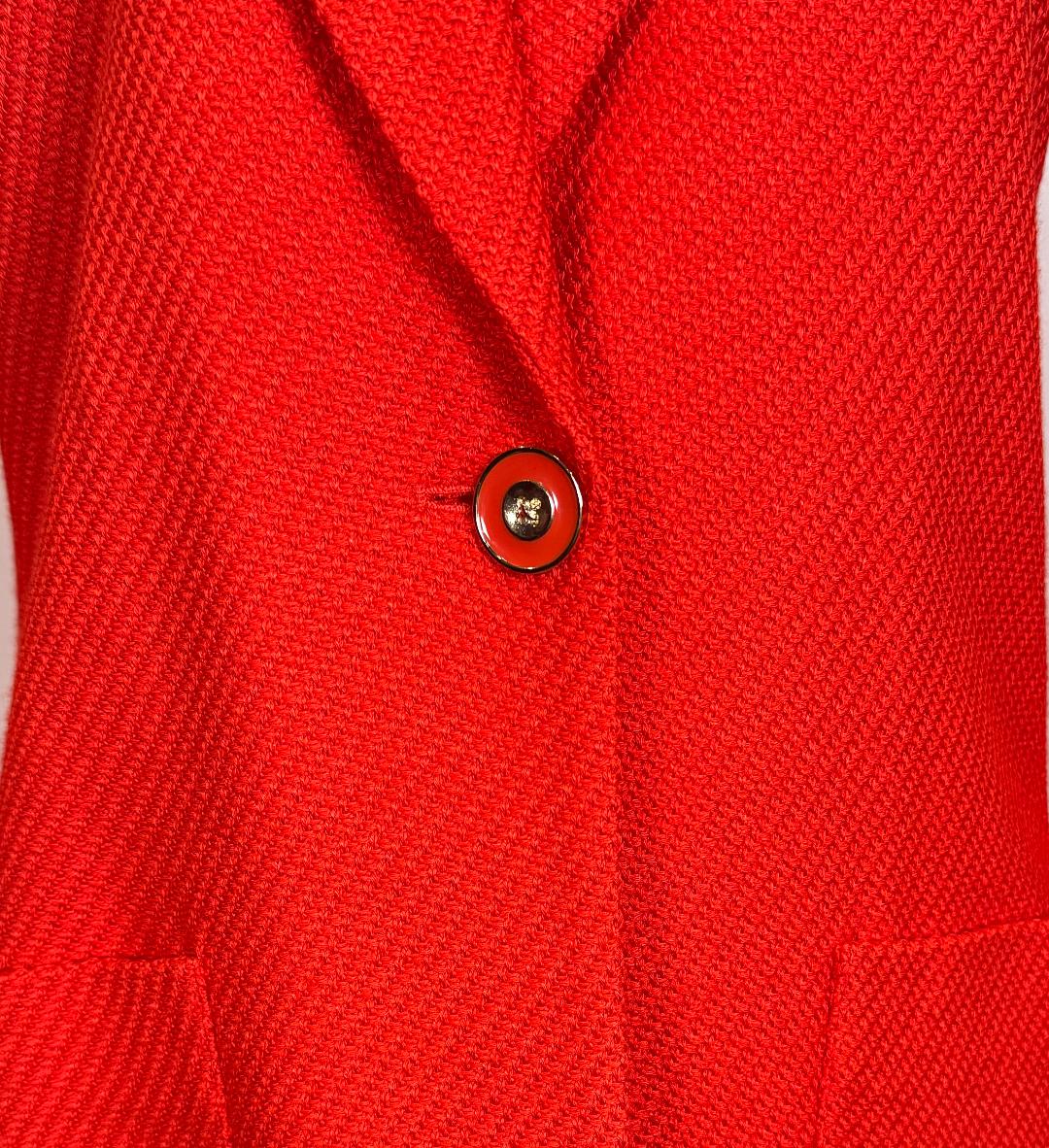 St. John Orange Textured Knit Long Jacket – Single-Button Fitted Style - Size 2