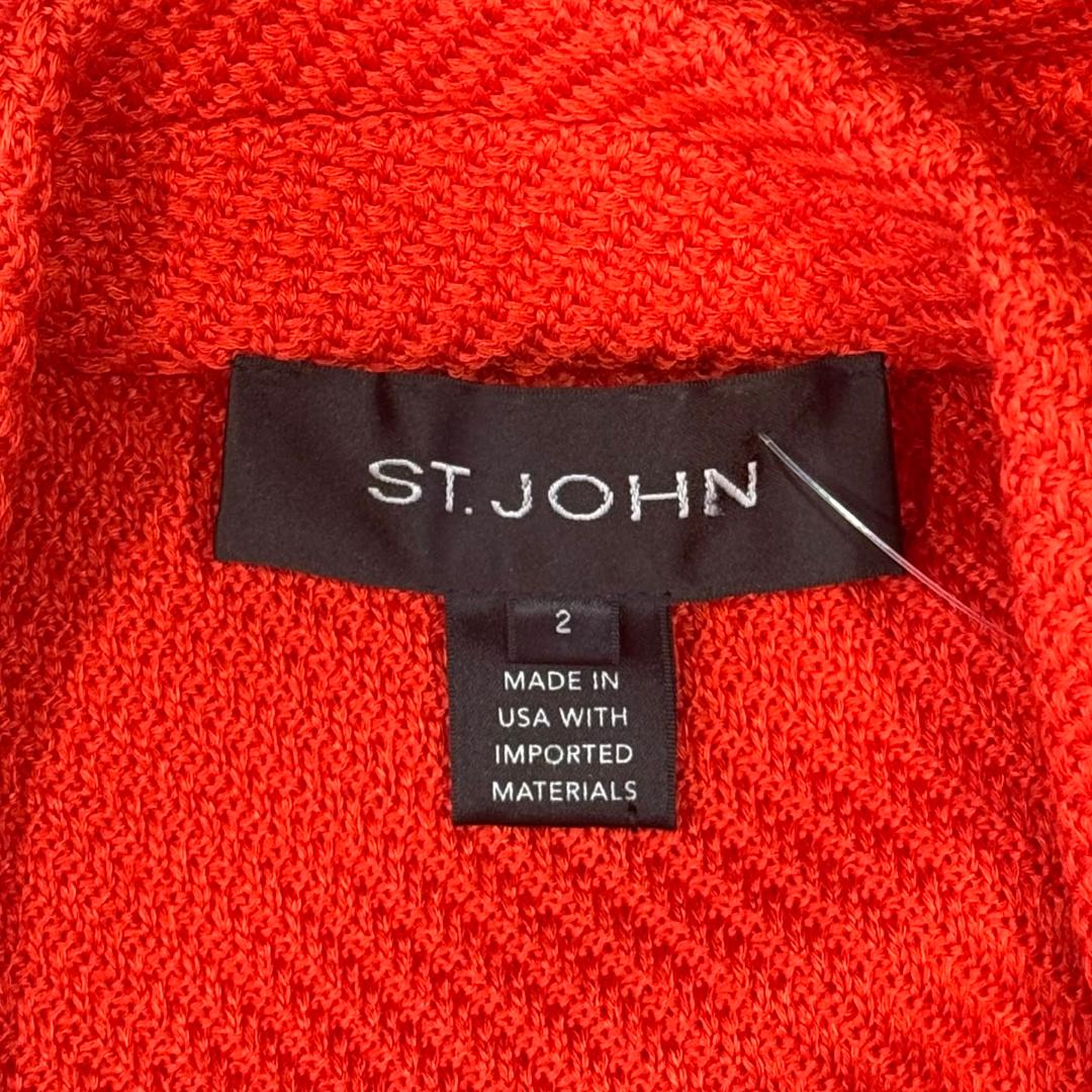 St. John Orange Textured Knit Long Jacket – Single-Button Fitted Style - Size 2