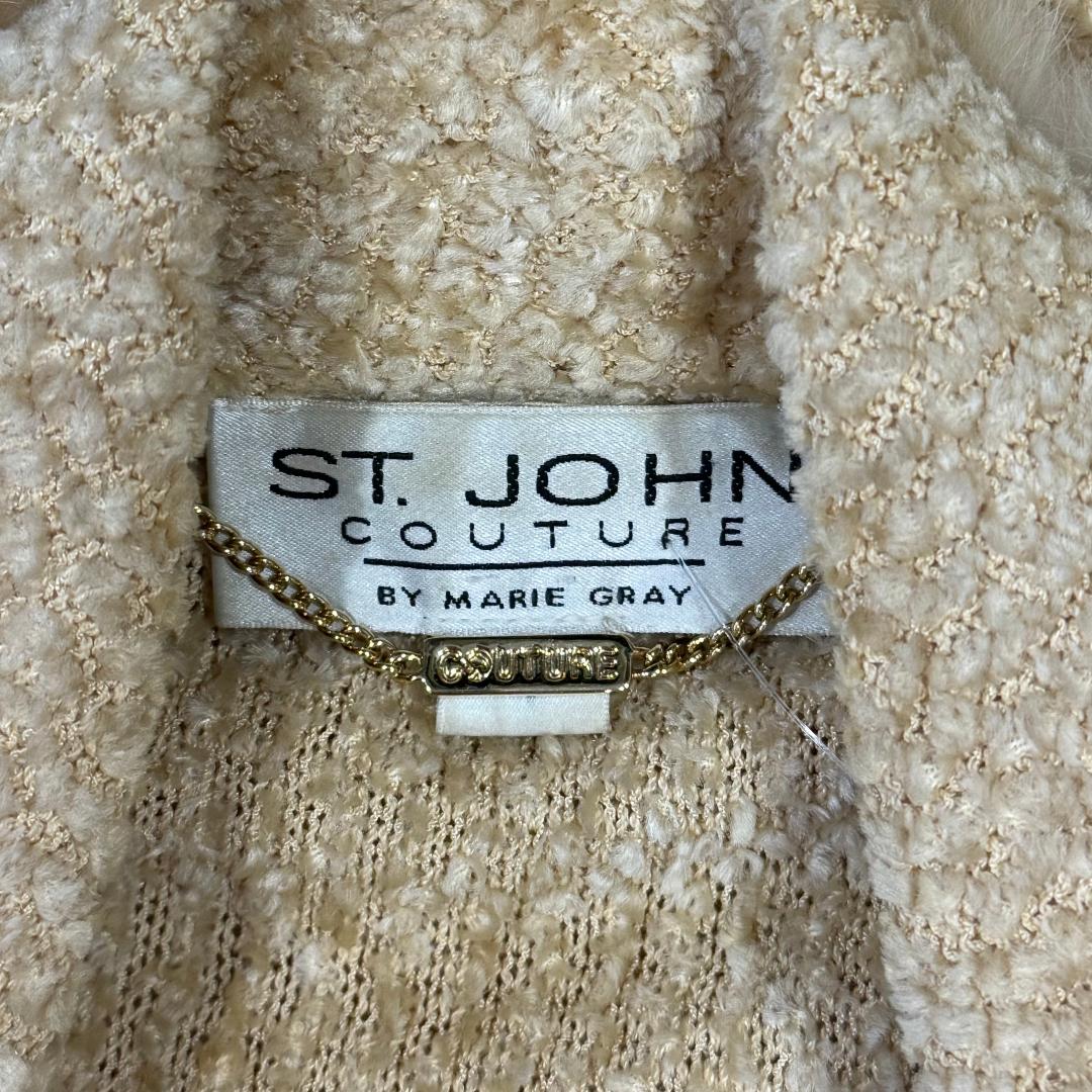 St. John Textured Knit Zip Jacket with Fur Trim – Fitted Style - Size 8