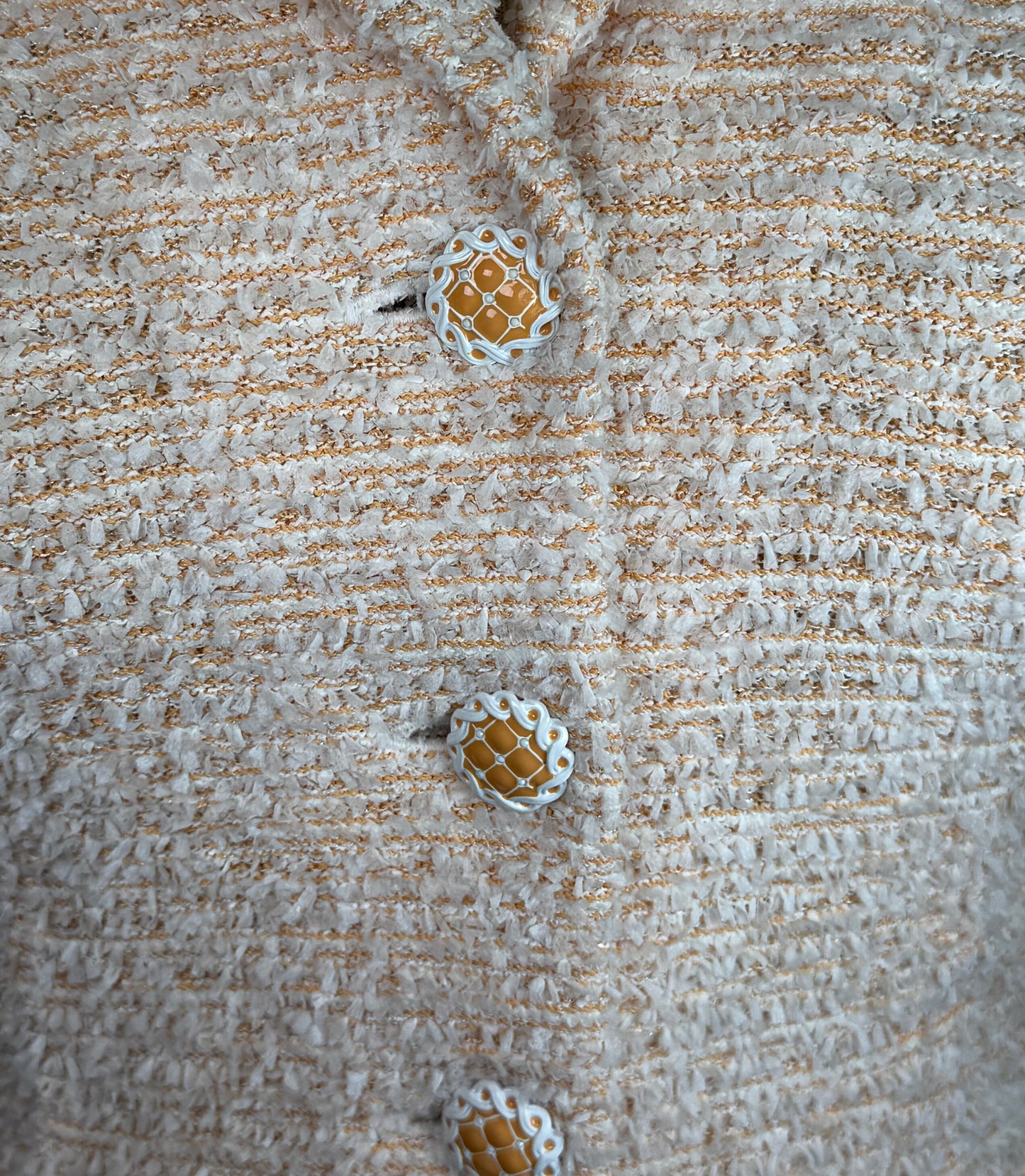 St. John White Eyelash Yarn & Orange Knit Jacket – Size 6