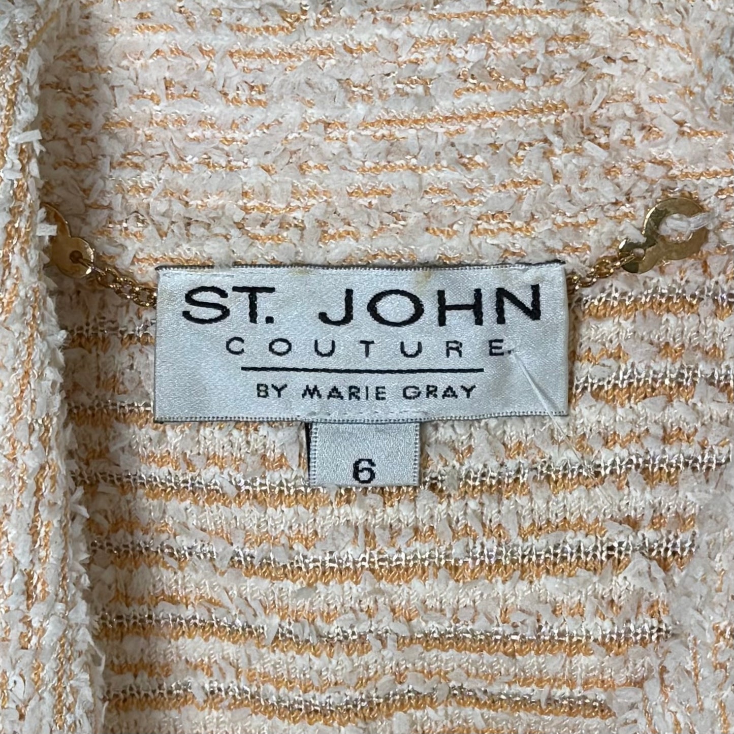 St. John White Eyelash Yarn & Orange Knit Jacket – Size 6
