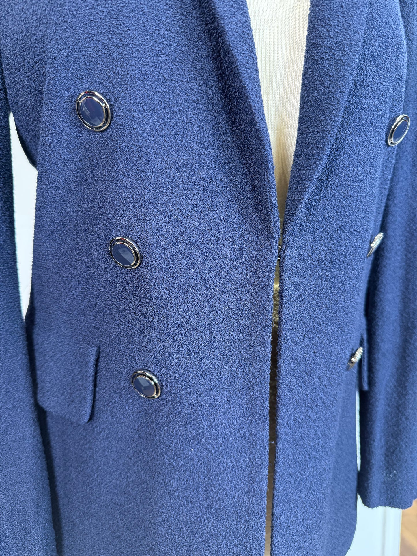 St. John Navy Textured Santana Knit Jacket – Size 12