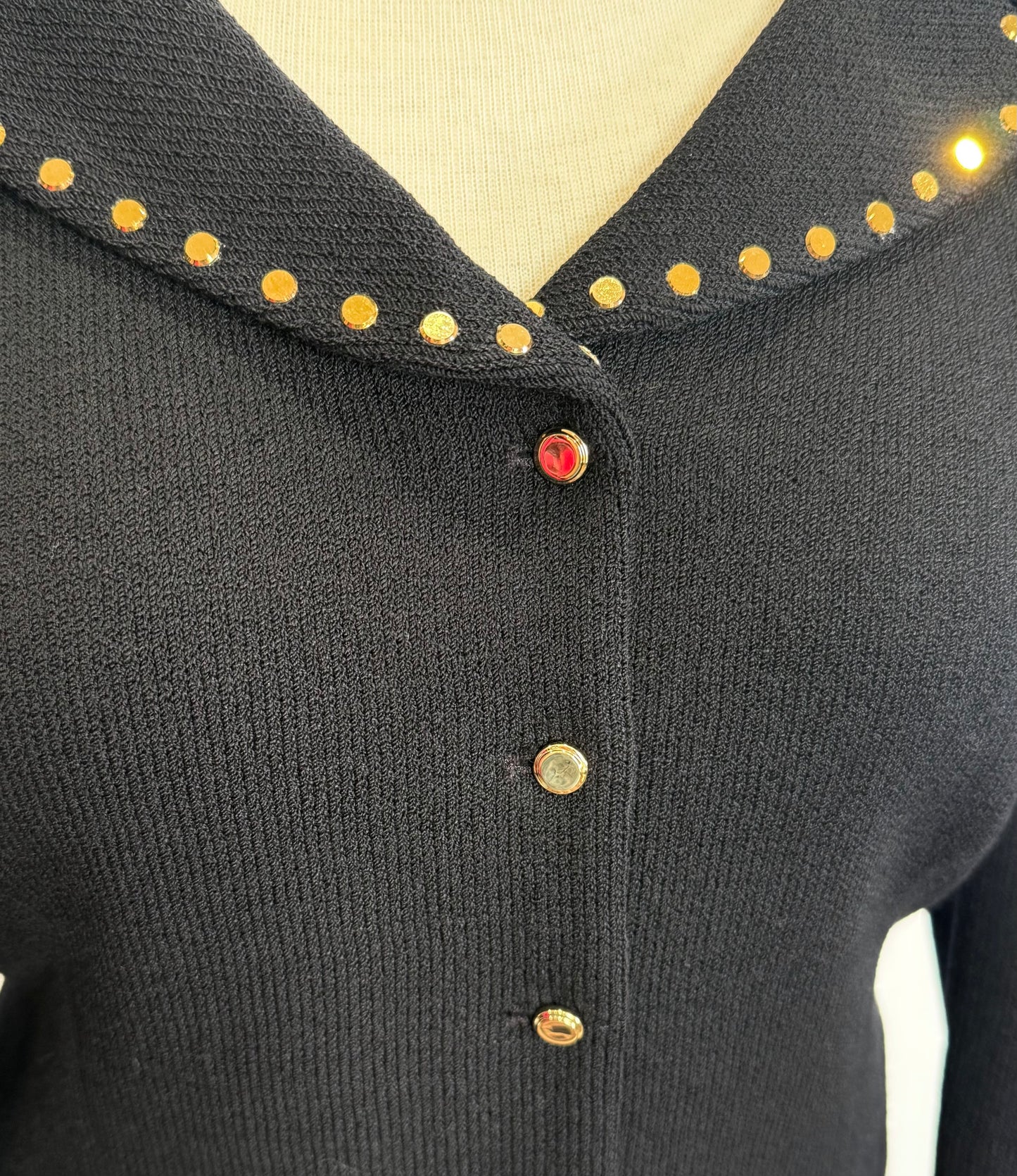 St. John Black Santana Knit Evening Jacket – Gold Circle Paillettes – Size 14