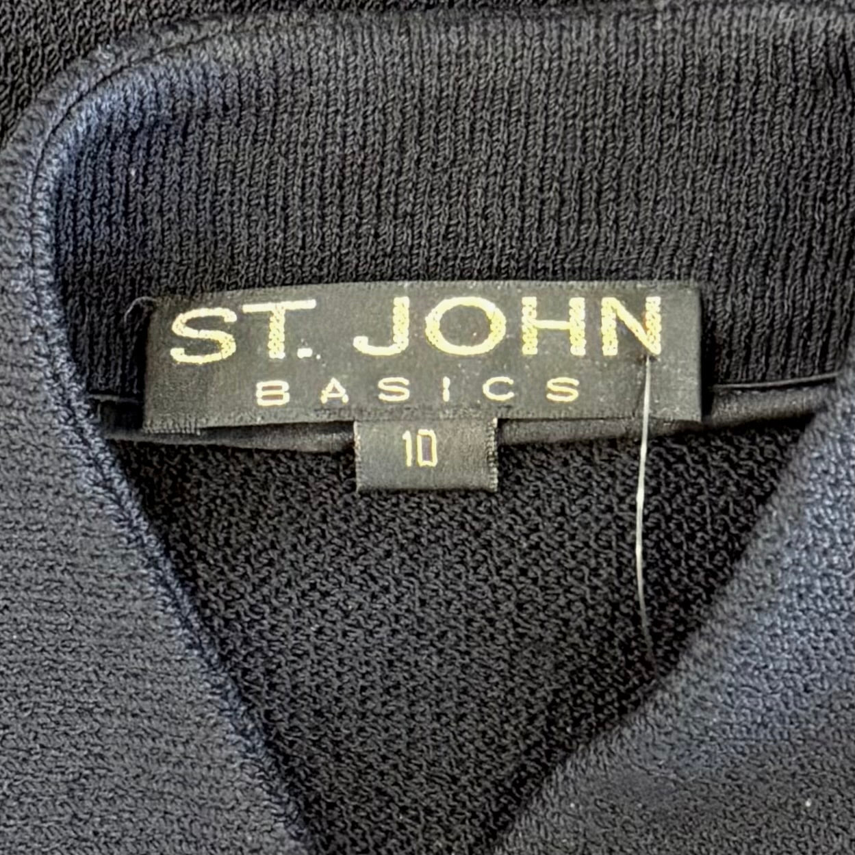 St. John Black Santana Knit Long Jacket – Gold & Black Crest Buttons – Size 10