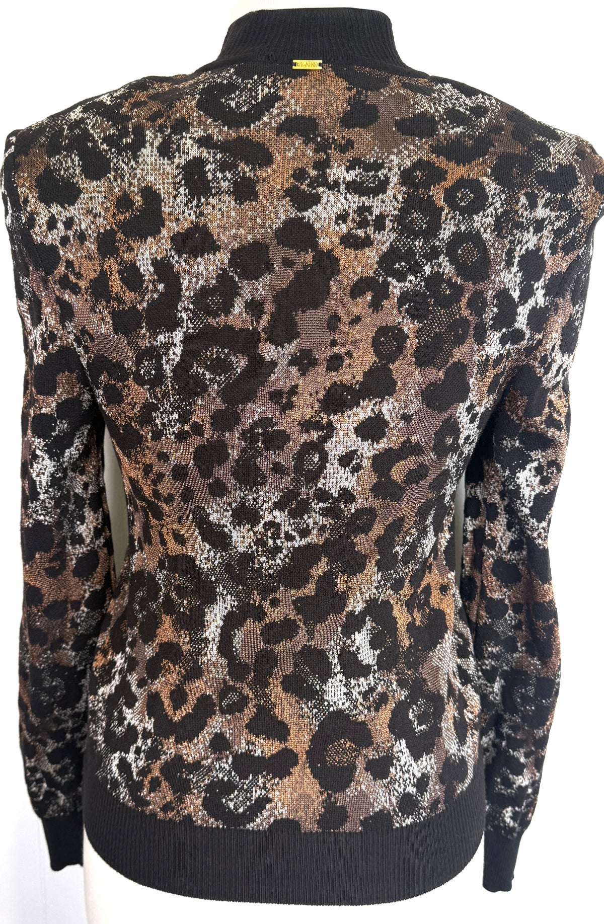 St. John Brown & White Animal Print Jacket – Logo Zipper Pull – Size S