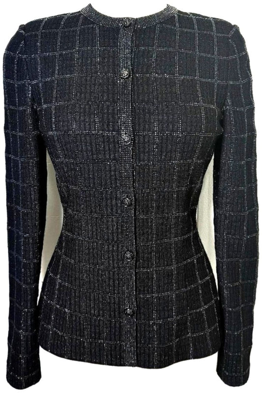 St John Evening Jacket in Black Shimmer with Paillettes - Size 4