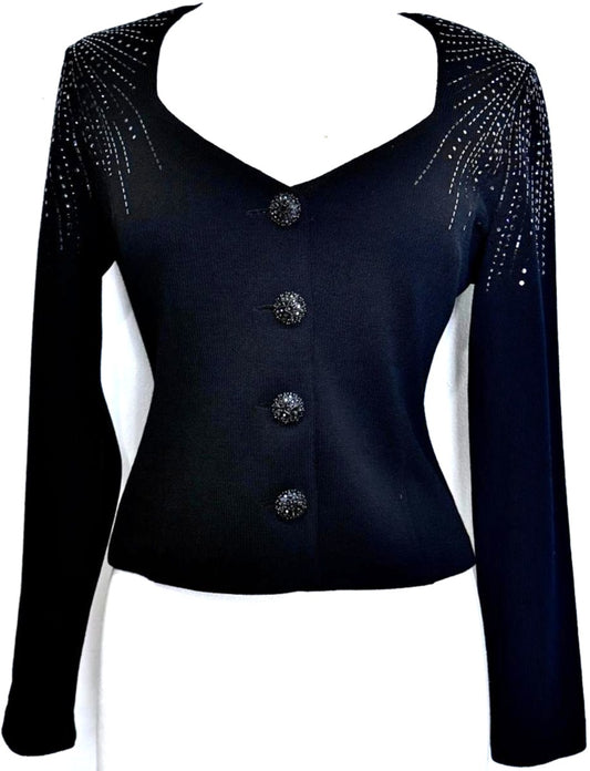 St. John Evening Black Jacket with Beautiful Shiny Black Paillettes Size 4
