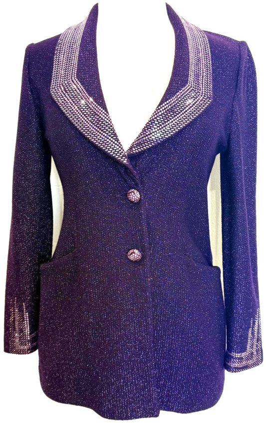 St. John Evening Couture Gorgeous Purple Shimmer Jacket with Paillettes Size 2