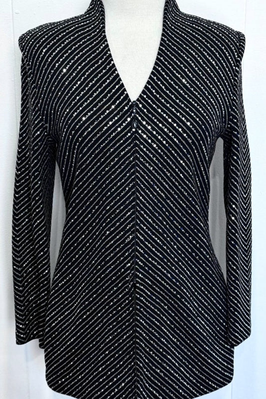 St. John Black & Gold Santana Knit Evening Jacket – Crystal Paillettes & Zipper - Size 4