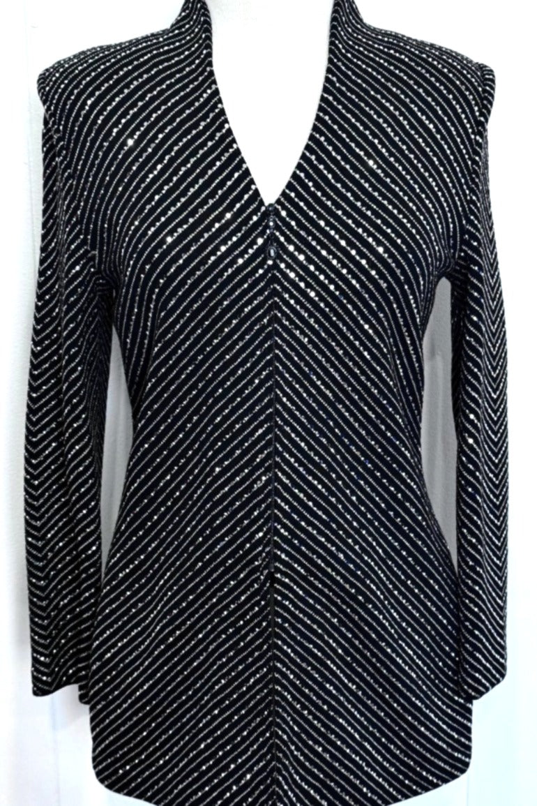 St. John Black & Gold Santana Knit Evening Jacket – Crystal Paillettes & Zipper - Size 4 and 6