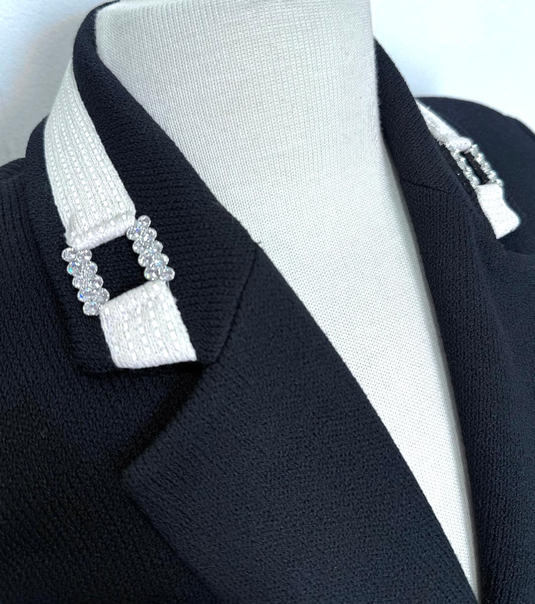 St. John Long Black Santana Knit Evening Jacket – Off-White Contrast & Crystal Details - Size 4