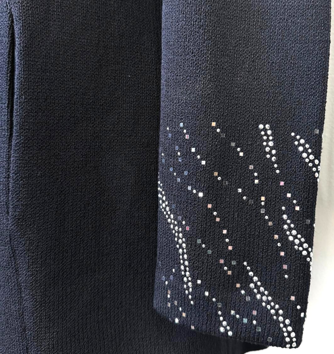St. John Black Santana Knit Long Evening Jacket – Silver & Crystal Paillette Accents - Size 6
