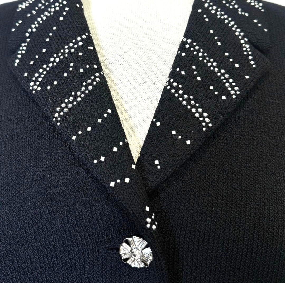 St. John Black Santana Knit Long Evening Jacket – Silver & Crystal Paillette Accents - Size 6
