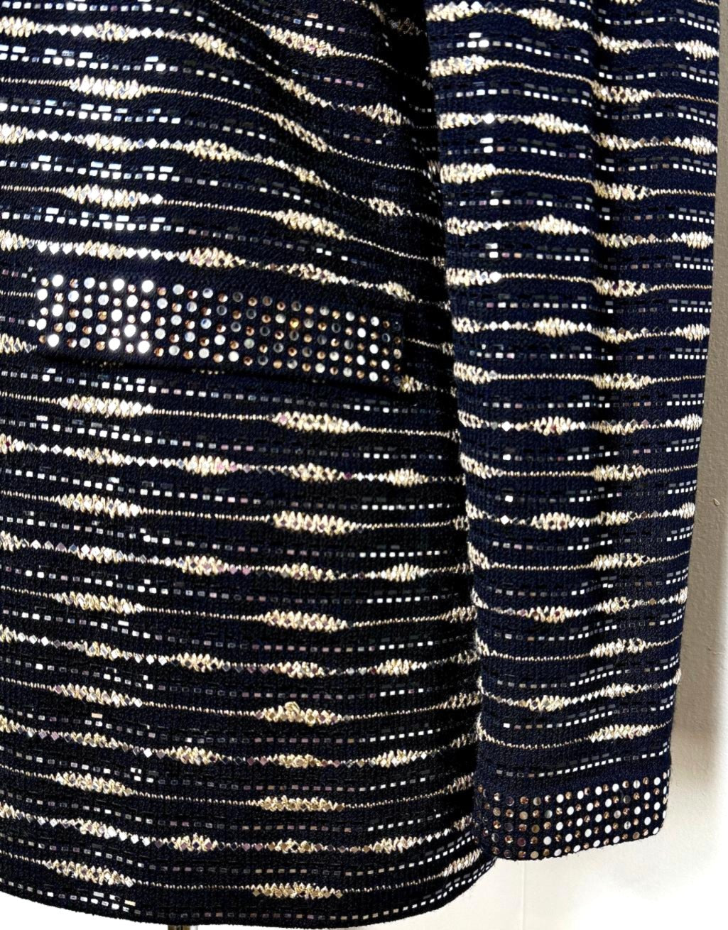 St. John Black Santana Knit Evening Jacket – Gold & Silver Paillettes with Crystal Buttons - Size 10