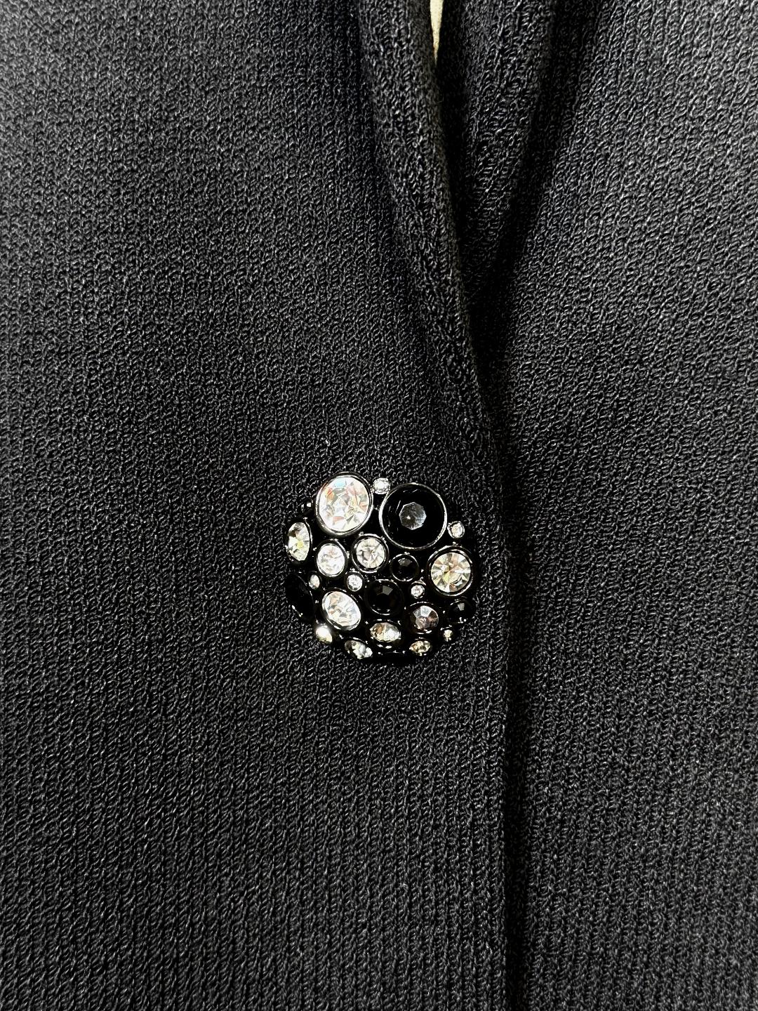 St. John Black Santana Knit Long Evening Jacket – Crystal Button & Paillette Accents - Size 2 and 10