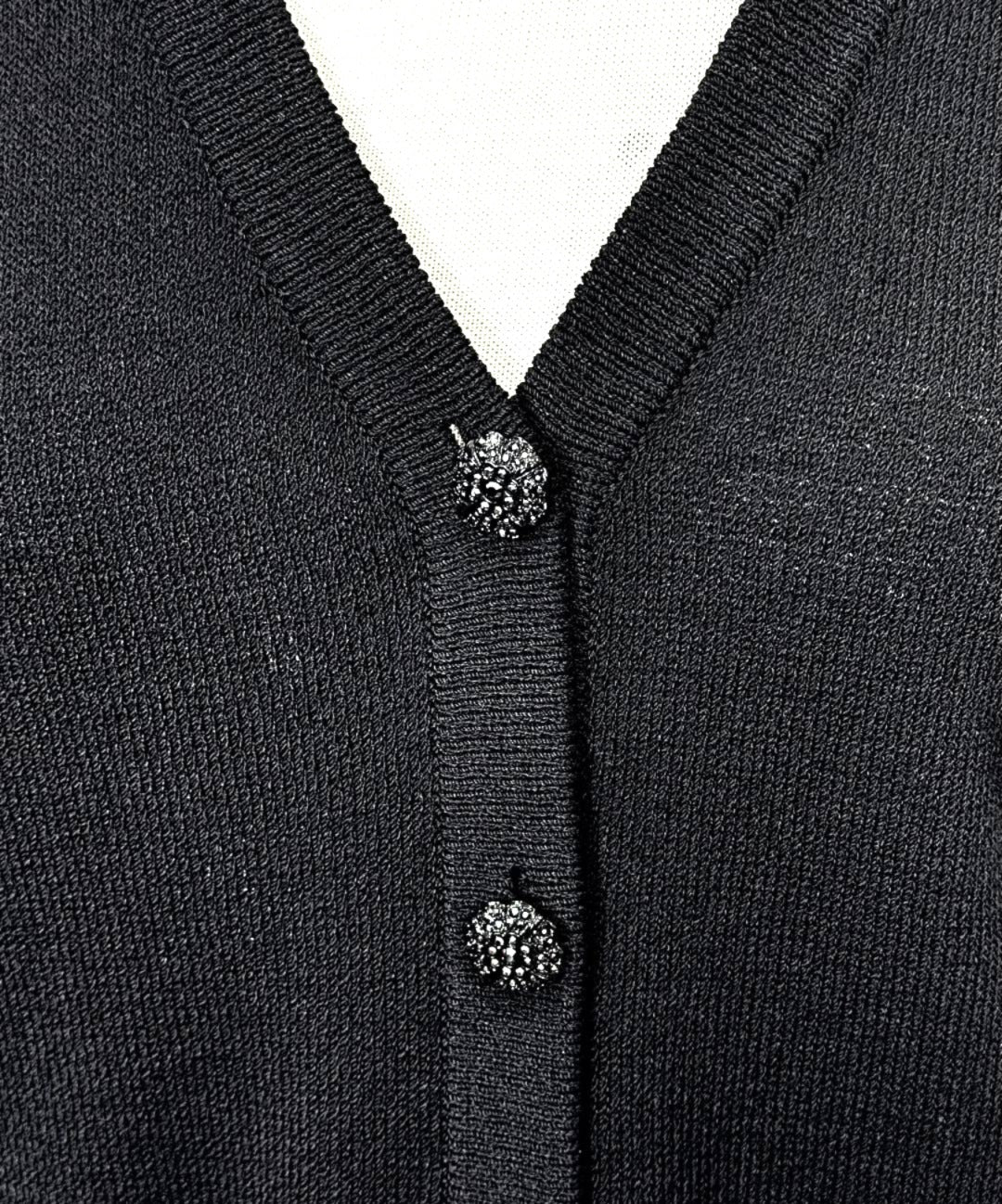St. John Black Santana Knit Evening Jacket - Paillettes & Sequin-Trimmed Pockets - Size 6