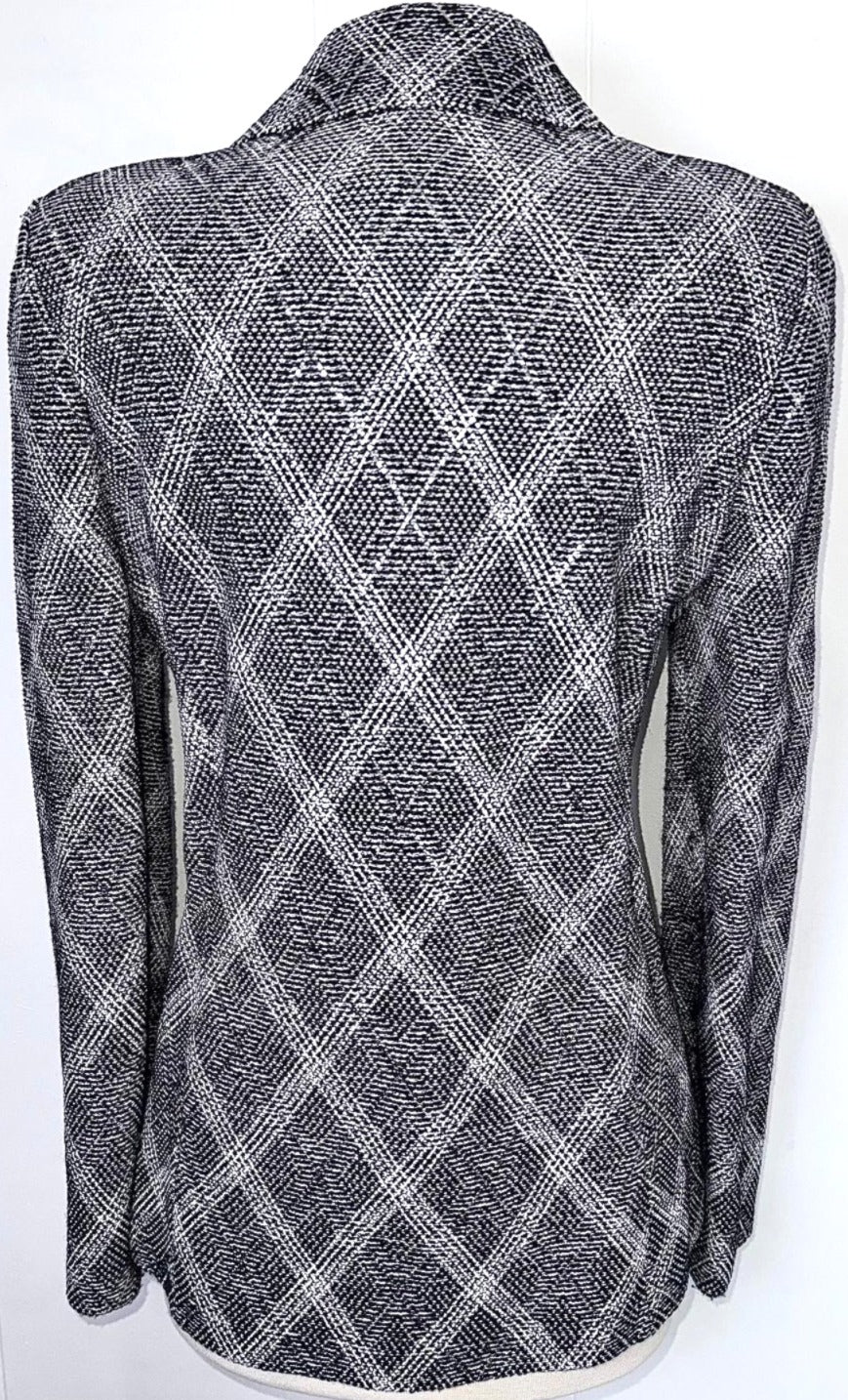 St. John Black & White Santana Knit Evening Jacket - Silver Paillettes & Crystal Buttons - Size 6