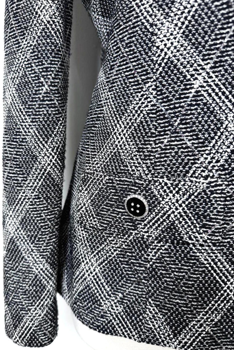 St. John Black & White Santana Knit Evening Jacket - Silver Paillettes & Crystal Buttons - Size 6