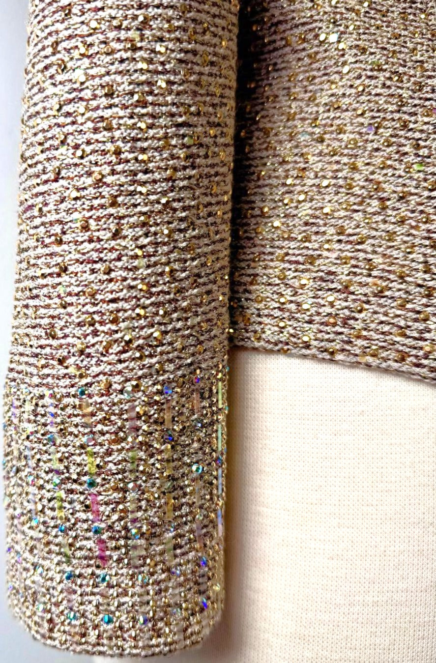 St. John Beige Santana Knit Evening Jacket - Gold & Multicolor Paillettes - Size 10