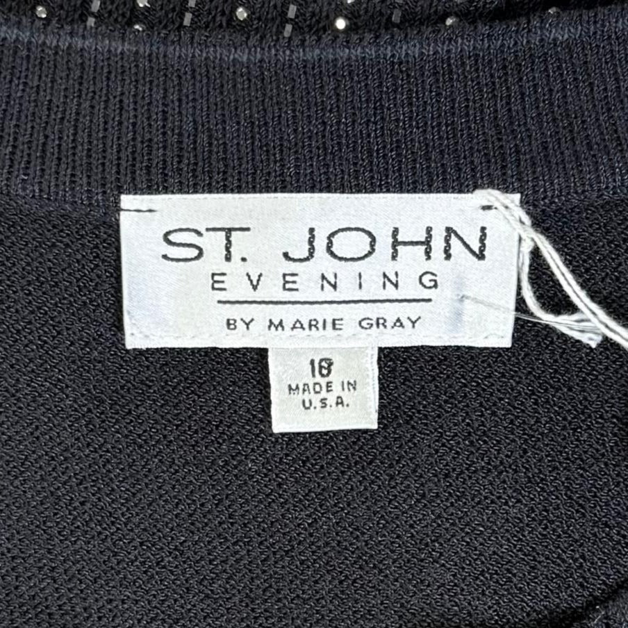St. John Black Santana Knit Short Evening Jacket - Allover Paillettes - Size 16