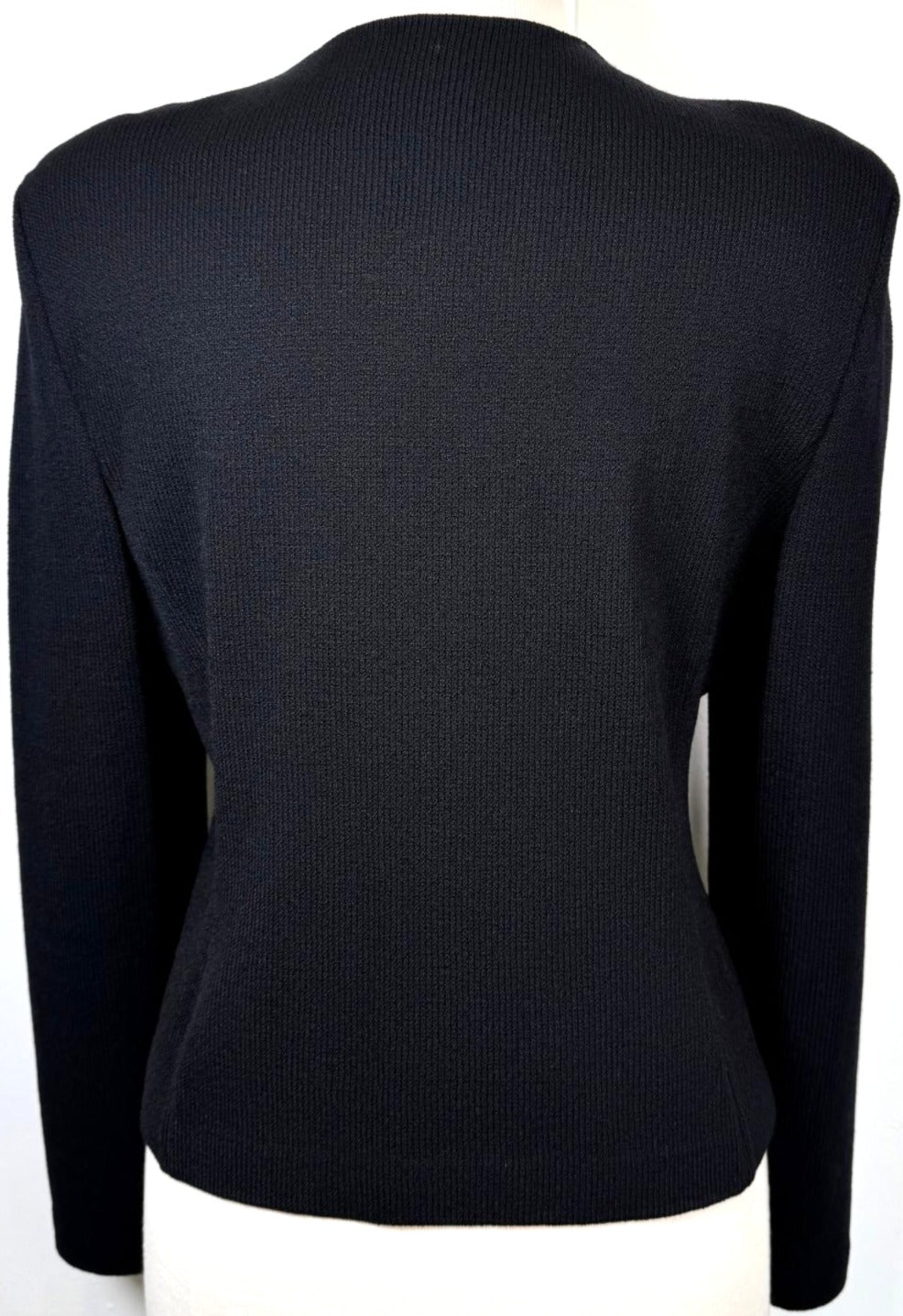 St. John Black Santana Knit Evening Jacket - Crystal Zipper & Button Detail - Size 12