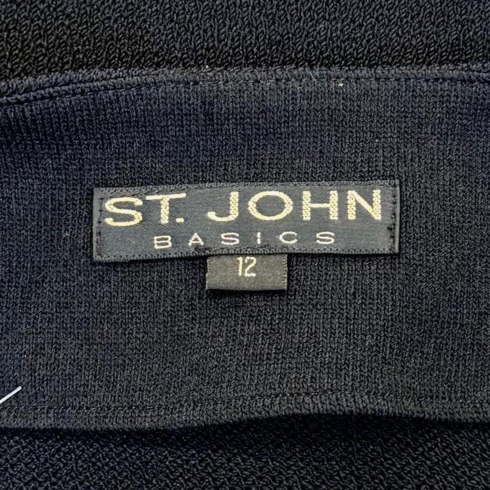 St. John Black Santana Knit Evening Jacket - Crystal Zipper & Button Detail - Size 12
