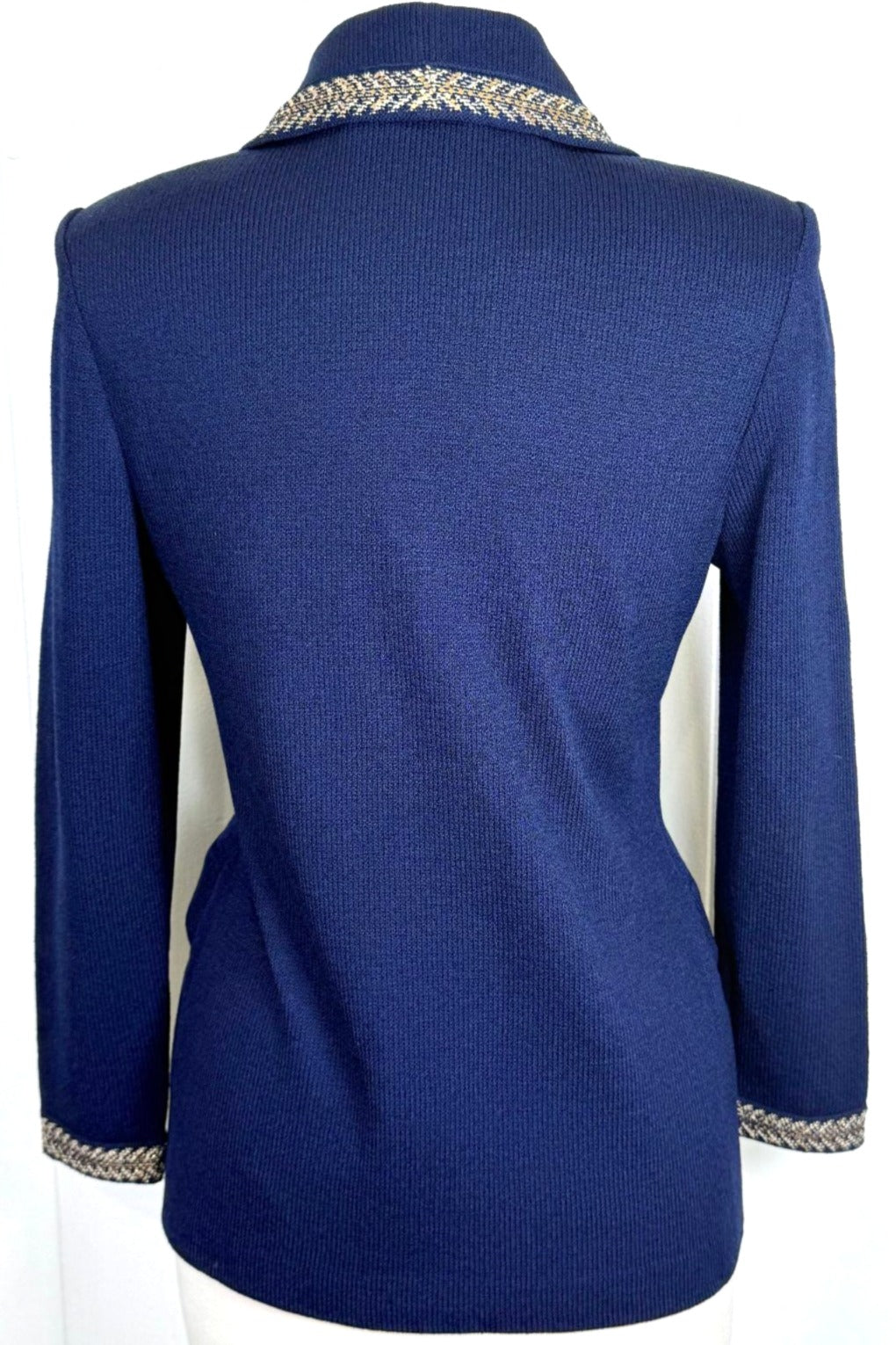 St. John Navy Blue Santana Knit Evening Jacket - Gold Trim - Size 2