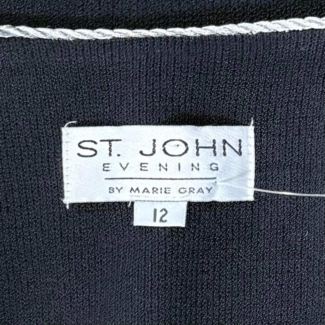 St. John Black Santana Knit Evening Jacket with Silver Trim & Crystal Buttons - Size 12