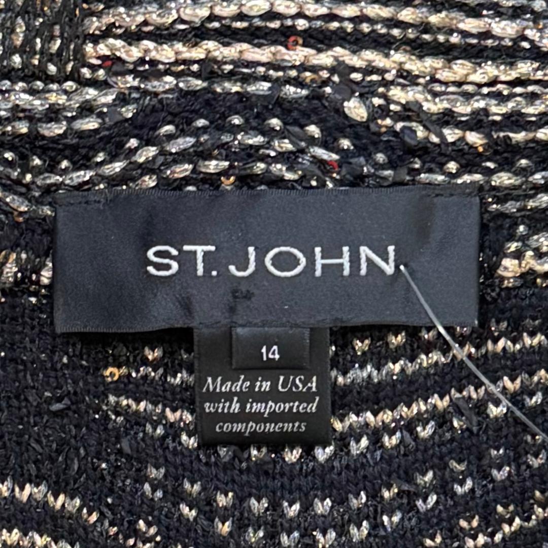 St. John Textured Knit Evening Jacket – Black & Gold with Crystal Buttons - Size 8 and 12