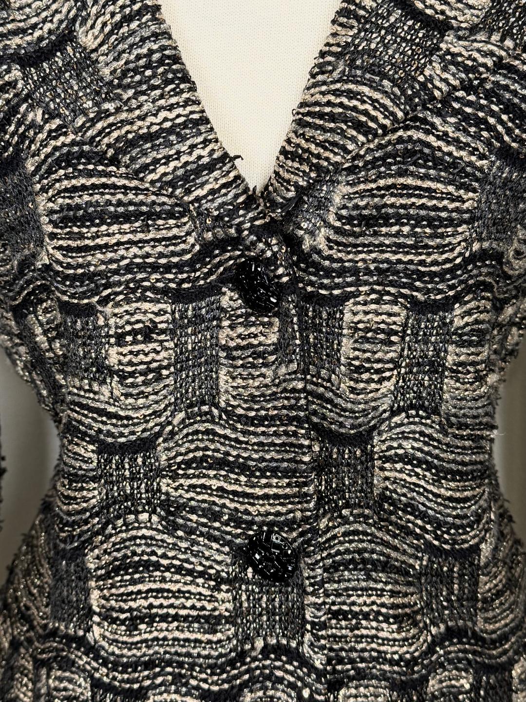 St. John Textured Knit Evening Jacket – Black & Gold with Crystal Buttons - Size 8 and 12