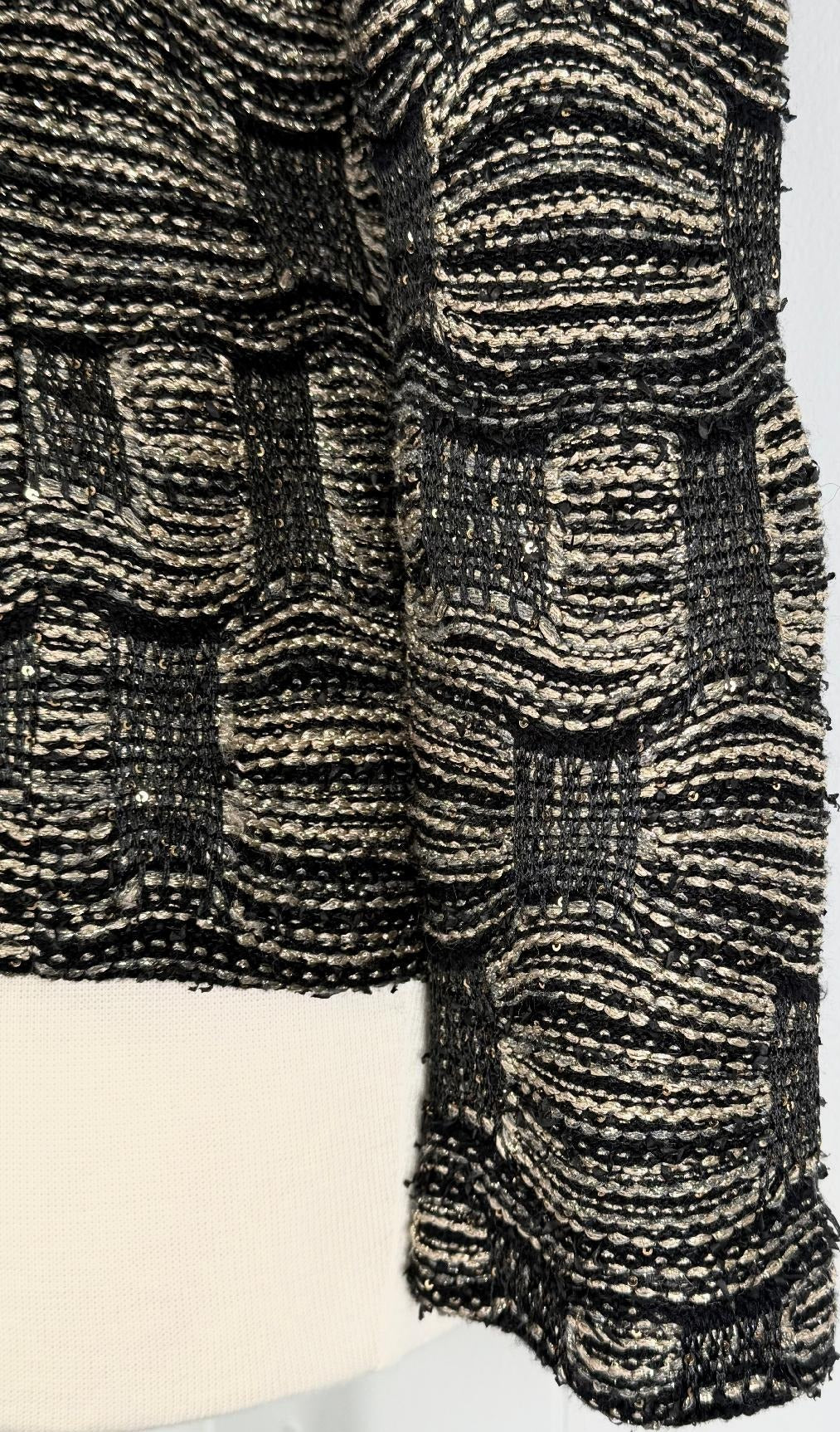 St. John Textured Knit Evening Jacket – Black & Gold with Crystal Buttons - Size 8 and 12