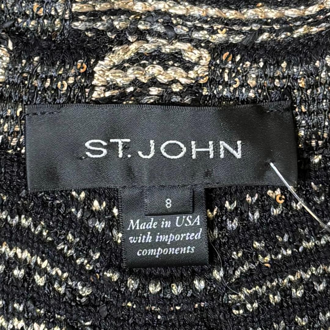 St. John Textured Knit Evening Jacket – Black & Gold with Crystal Buttons - Size 8 and 12