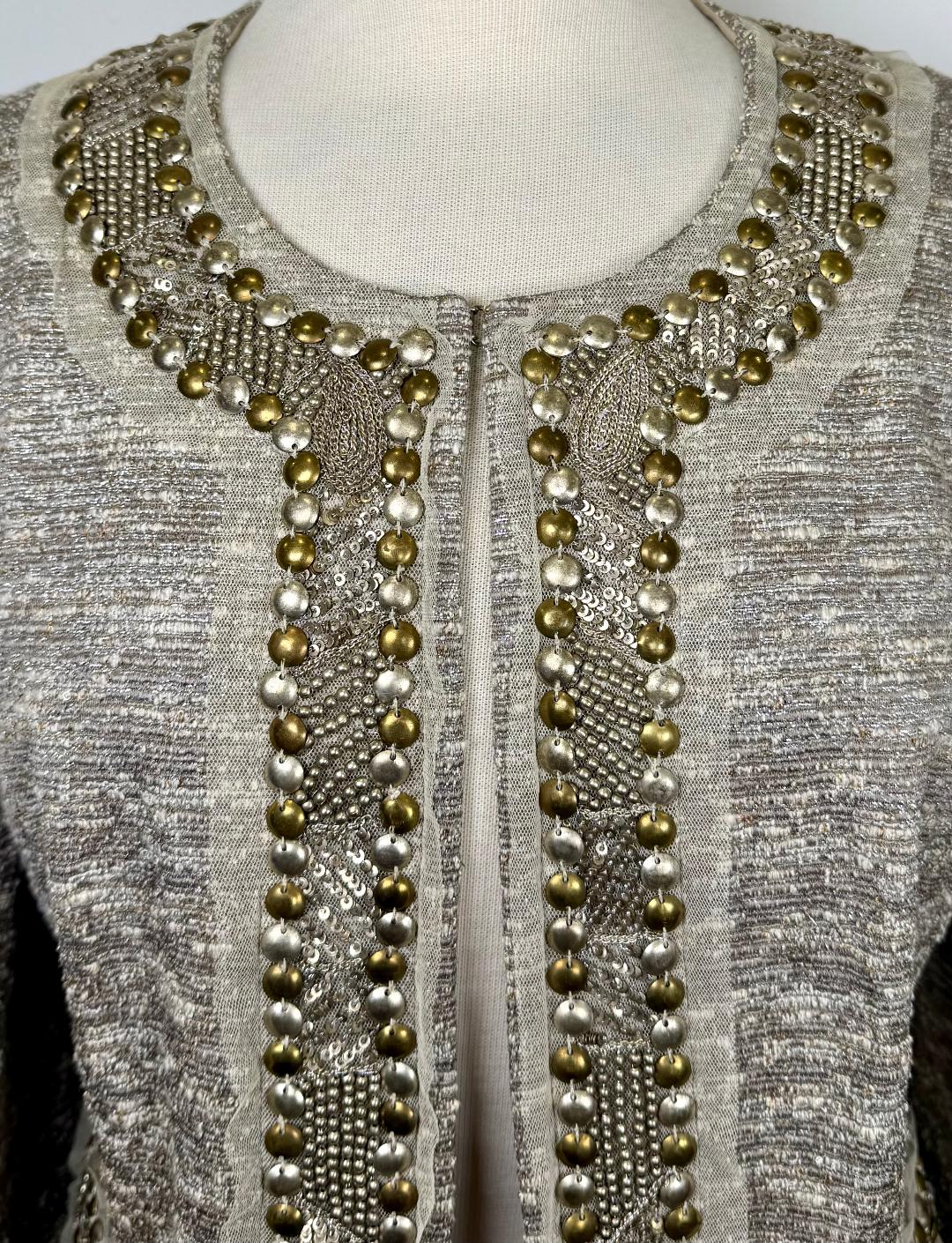 St. John Couture Embellished Trim Evening Jacket – Taupe & Bronze Accents - Size 10