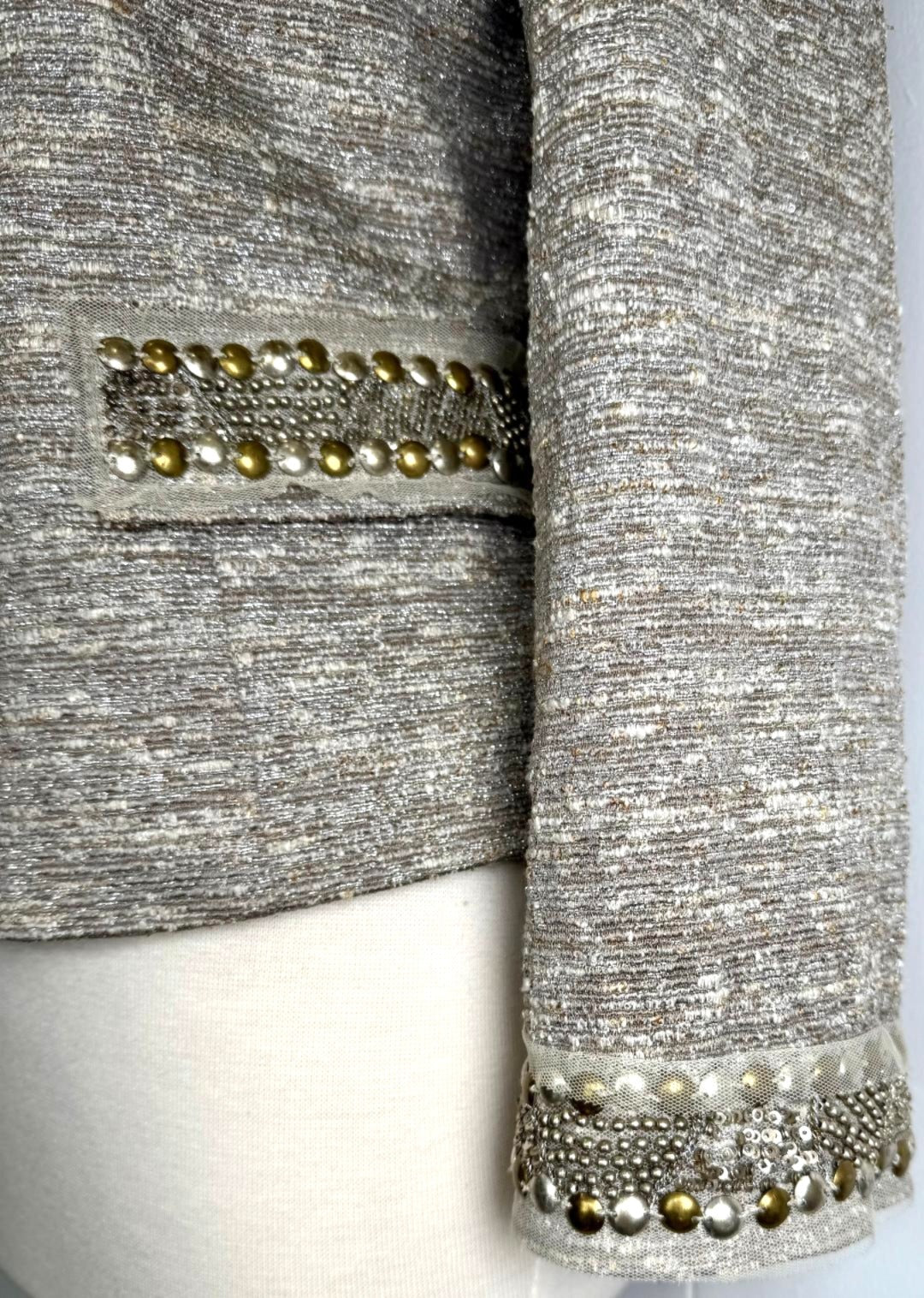 St. John Couture Embellished Trim Evening Jacket – Taupe & Bronze Accents - Size 10