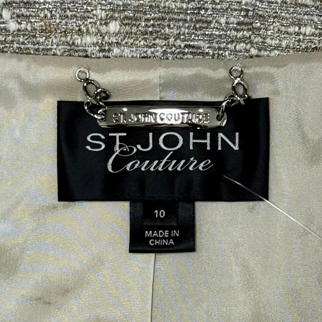 St. John Couture Embellished Trim Evening Jacket – Taupe & Bronze Accents - Size 10