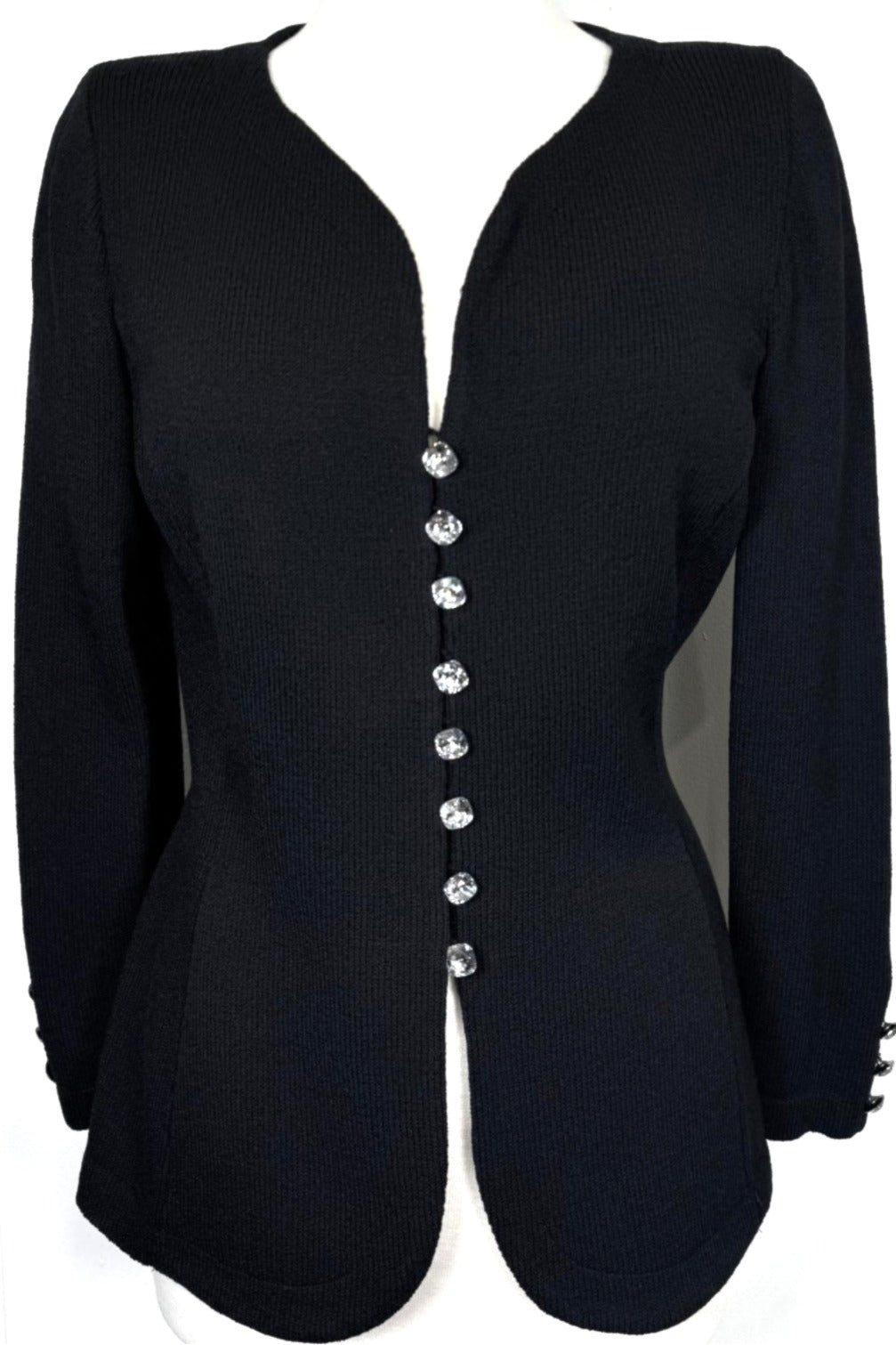 St. John Evening Black Jacket with Crystal Buttons - Size 8