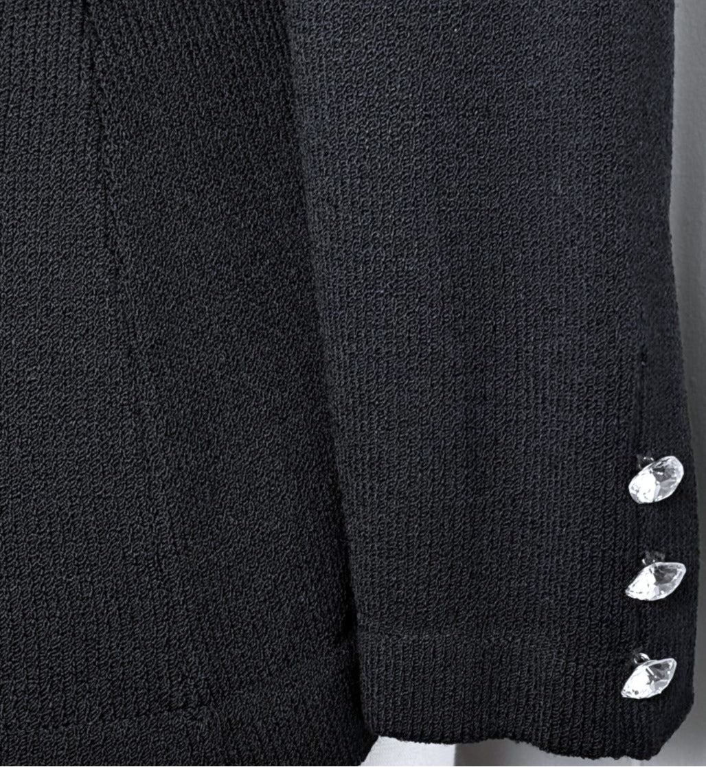 St. John Evening Black Jacket with Crystal Buttons - Size 8