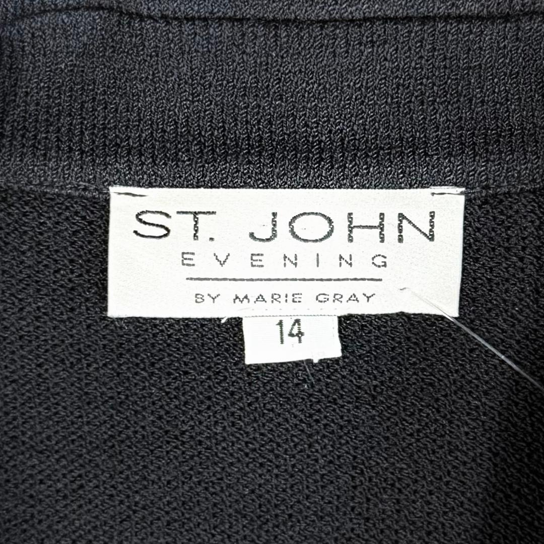 St. John Evening Black Santana Knit Jacket with Crystal Buttons - Size 14